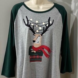 Natural Reflections Long Sleeve Christmas Reindeer Baseball Tee